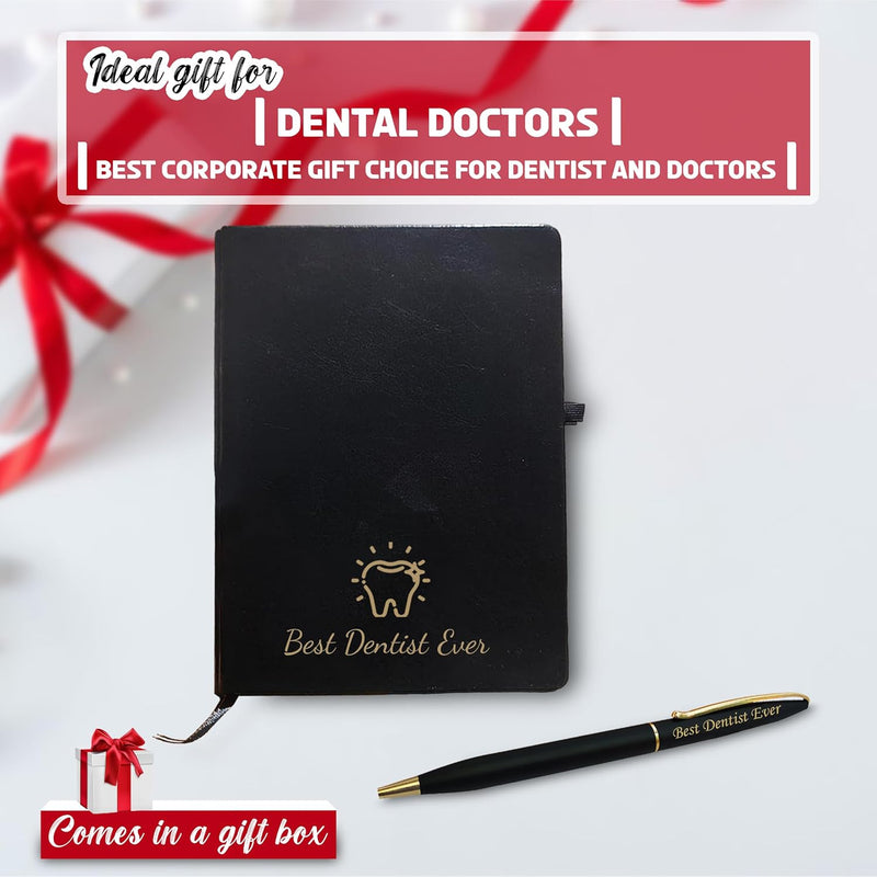 Dentist Gift Combo – Black-Gold Pen & Diary with ‘Best Dentist Ever'.