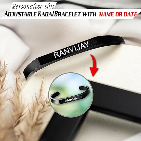 Stainless Steel Kada Bracelet - Engraved Name Armlet for Men & Women.