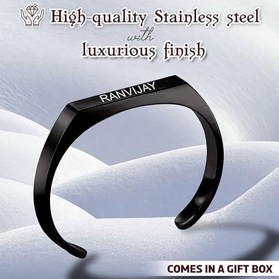 Stainless Steel Kada Bracelet - Engraved Name Armlet for Men & Women.