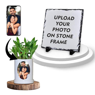 Housewarming Gift Combo Set- Custom Stone Frame & Plant Pot
