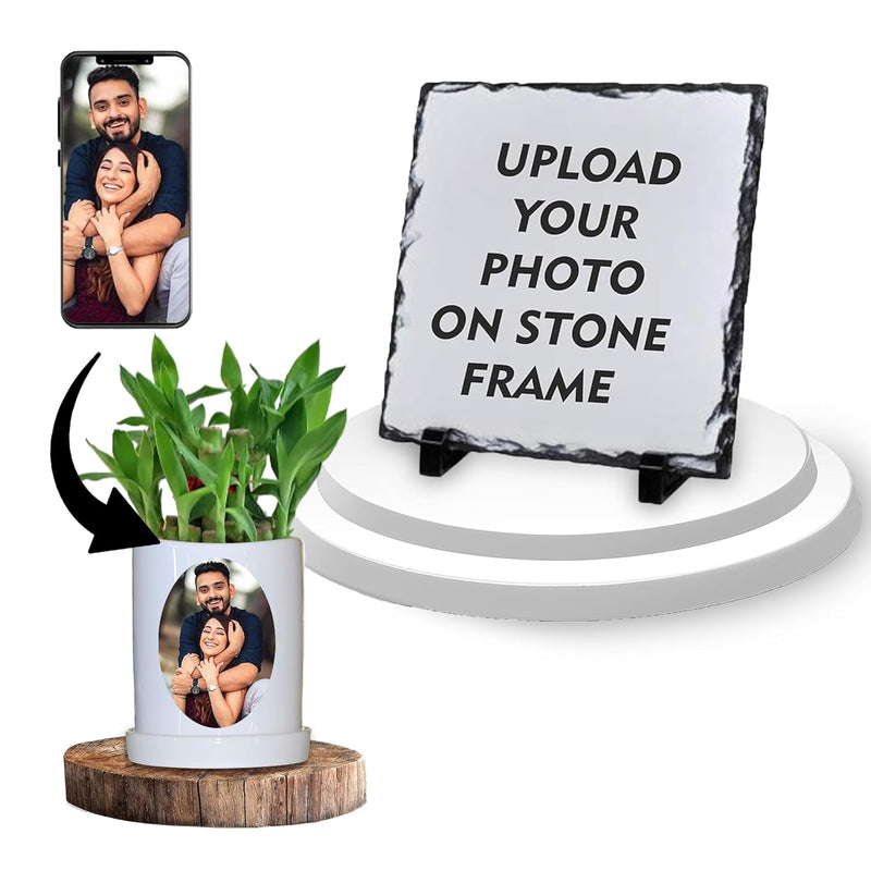 Housewarming Gift Combo Set- Custom Stone Frame & Plant Pot