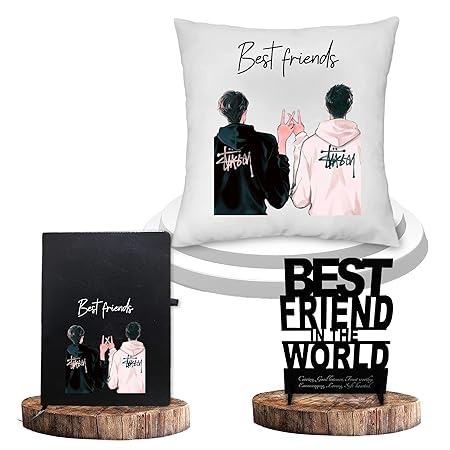 Cushion,Acrylic Stand,& Black Leather Diary combo- Friendship Day Gift