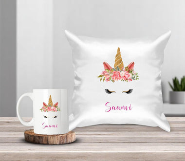 Satin Cushion and Mug Combo - Name & Character Printed.