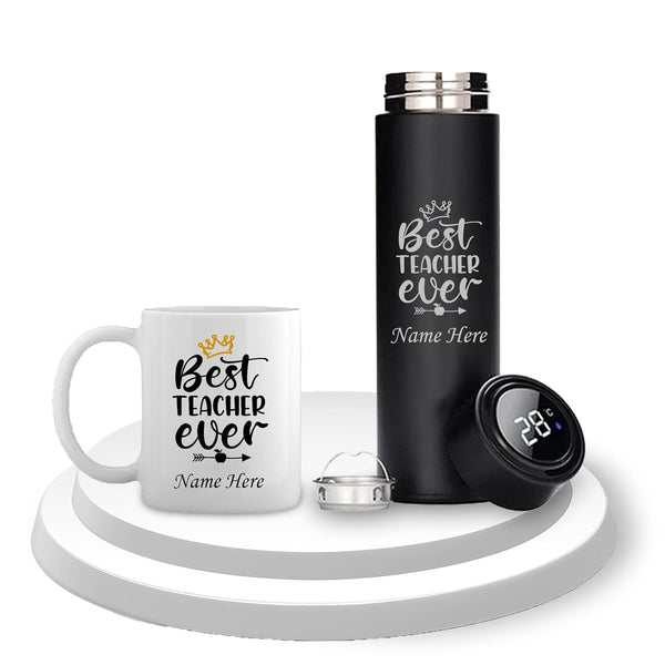 Teacher Drinkware Combo-Stylish Black Bottle with Teacher Logo & Coffee Mug.