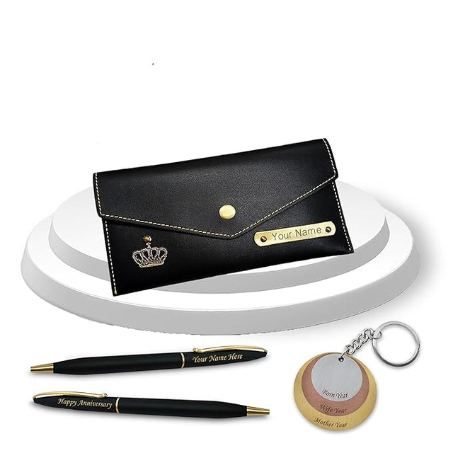 Trinity Keychain, Slim Pen & Leather clutch