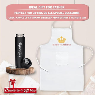 Father's Day Gift Combo- Black Bottle & Adult Apron White. Best gift for Father's Day