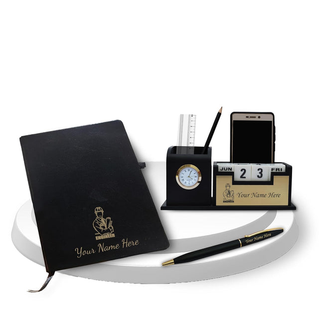 Engineer's Combo Set-Slim Pen, Pen Stand with (Engineer Logo),& A5 Black Diary