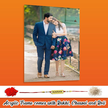 Acrylic HD Photo Printed Frame & name engraved Rakhi.