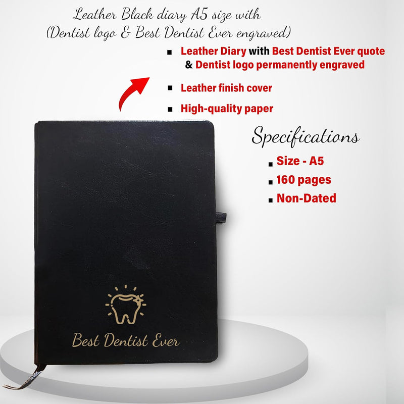 Dentist Gift Combo – Black-Gold Pen & Diary with ‘Best Dentist Ever'.