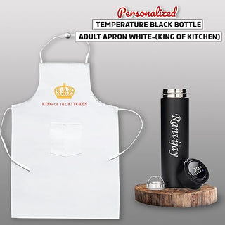 Father's Day Gift Combo- Black Bottle & Adult Apron White. Best gift for Father's Day