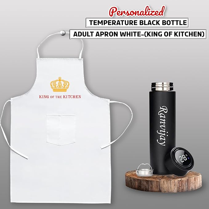 Black Bottle & Adult Apron White. Best gift for Father's Day