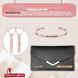 Friendship Day Combo for Her: Leather Clutch,  Rose Gold Adjustable Kada, & Pendants