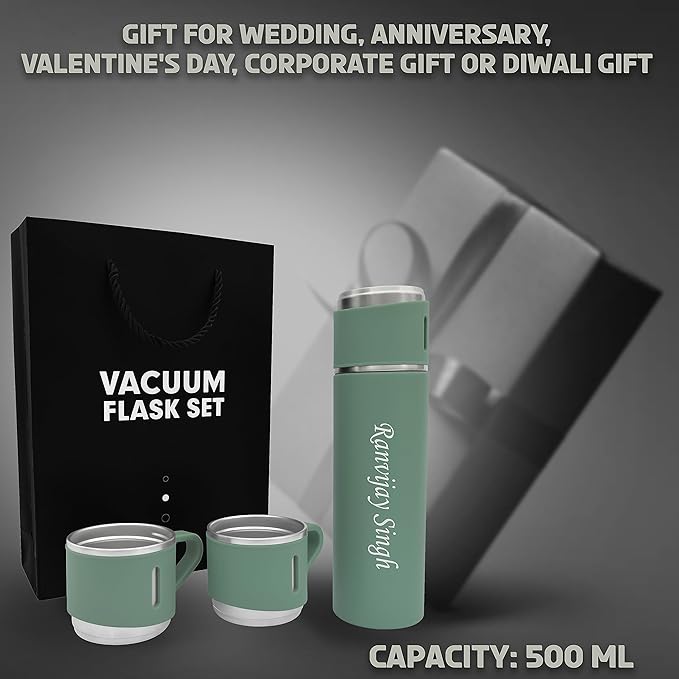Personalized Stainless Steel Vacuum Flask with 3 Cups