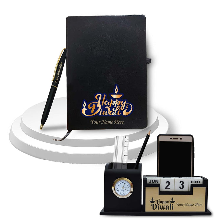 Diwali Combo Gifts - Pen , Pen Stand with Leather Diary