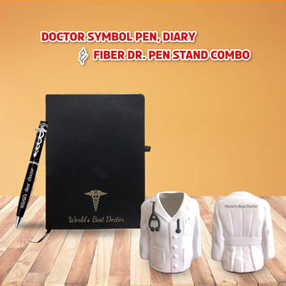 Doctor's Gift Set: Fiber Dr. Coat Pen Stand, Doctor Pen, and Black Diary