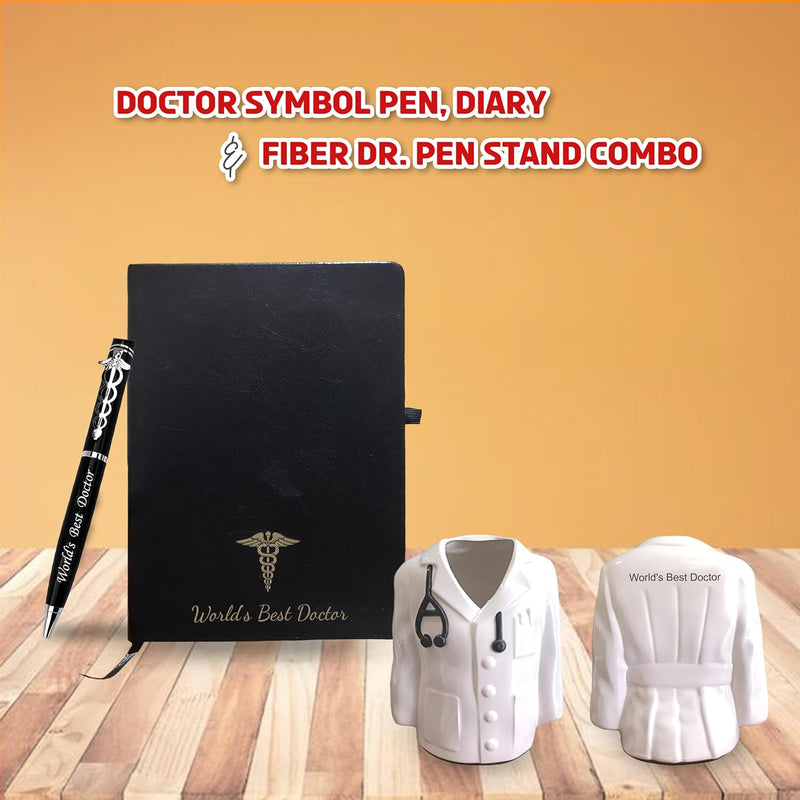 Doctor's Gift Set: Fiber Dr. Coat Pen Stand, Doctor Pen, and Black Diary