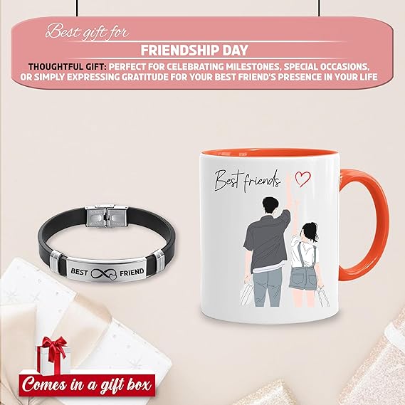 Unisex Strap Bracelet & Custom Ceramic Mug Set for Friends.