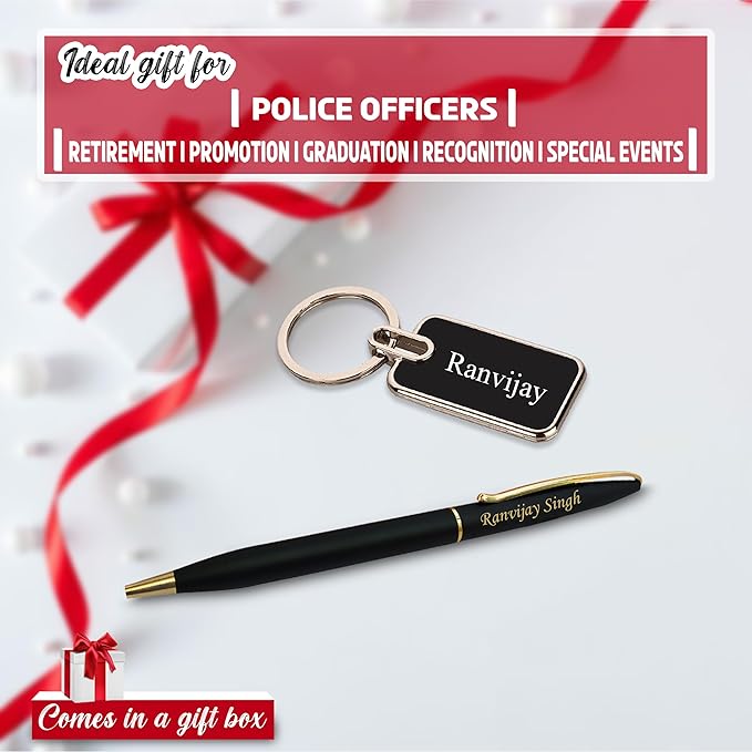 Police Gift Set- Personalized Pen & Metal Keychain.