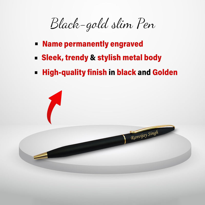 Elegant Officer Gift Set: Black-Gold Pen & Penstand.