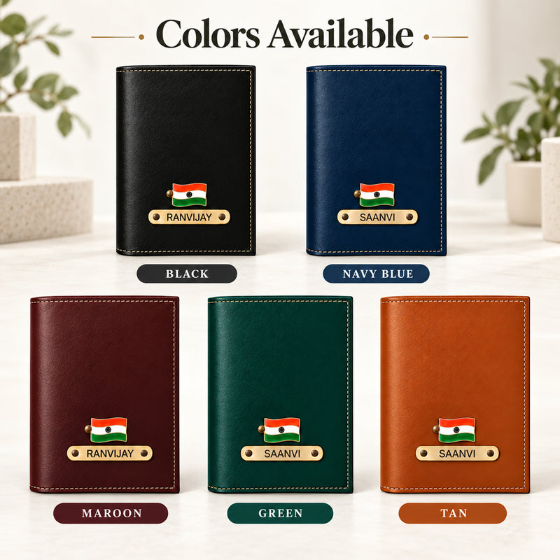 Leather Passport Cover Set of 2 with Name & Charm | Customised Passport Cover with Name for Couple | Personalized Passport Holder for Men & Women
