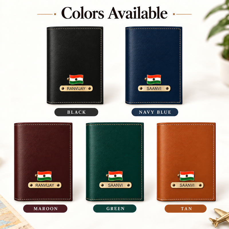 Personalized Leather Passport Cover with Name & Metal Charm | Customized Passport Cover for Men & Women | Customised Leather Passport Holder