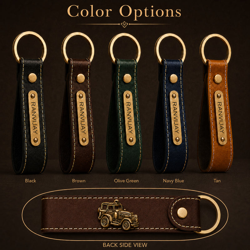 Customized Leather Keychain with Name & Charm | Personalized Keychain with Hook for Bike, Car & Home Keys