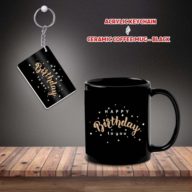 Black Ceramic Birthday Theme Mug & Keychain.