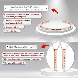 Friendship Day Combo for Her: Leather Clutch,  Rose Gold Adjustable Kada, & Pendants