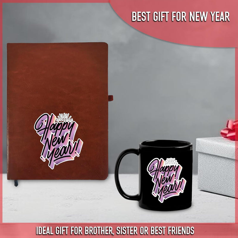 New Year Gift Hamper - Leather Diary and Black Patch Mug