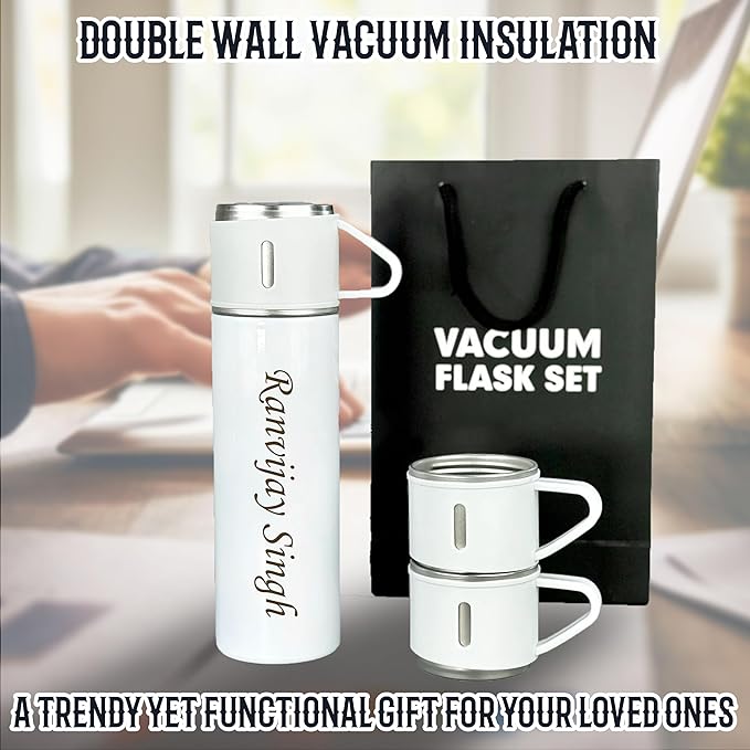 Personalized Stainless Steel Vacuum Flask with 3 Cups