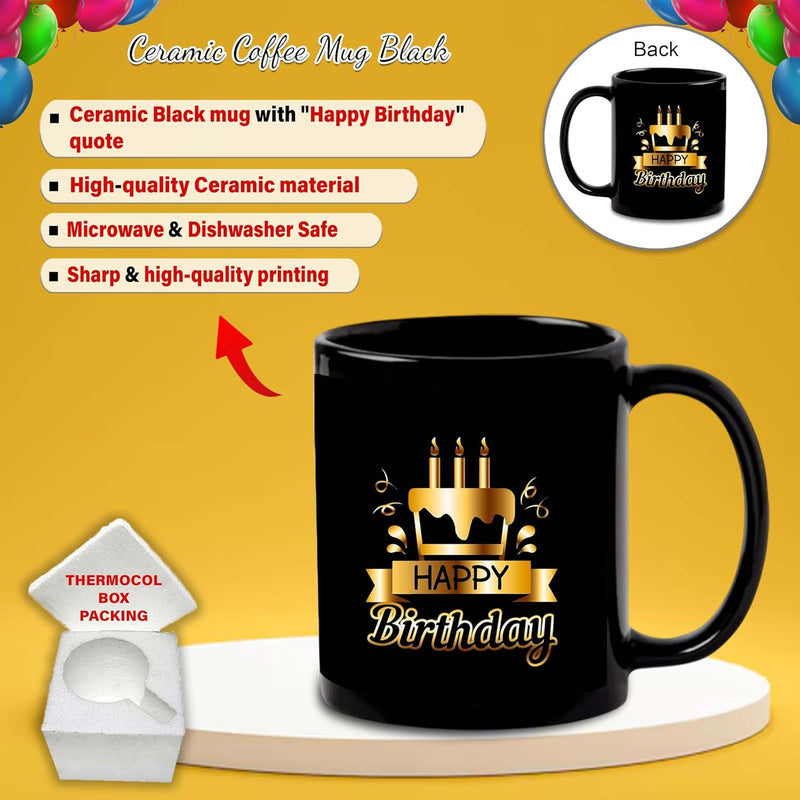 Black Ceramic Birthday Theme Mug & Keychain.