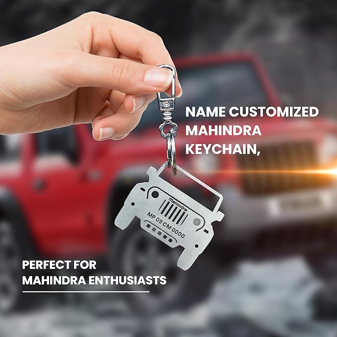 "Personalized Stainless Steel Mahindra Keychain with Name Engraving"