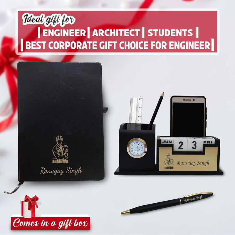 Engineer's Combo Set-Slim Pen, Pen Stand with (Engineer Logo),& A5 Black Diary