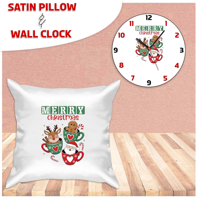 Satin Cushion & Wall Clock christmas combo