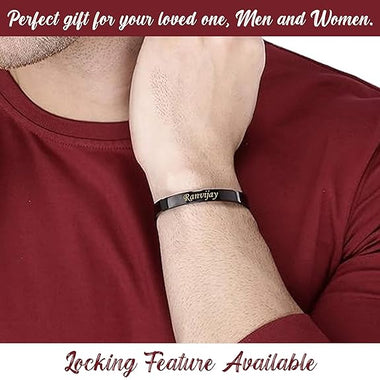 Black Lock Kada Bracelet - Custom Name Engraved