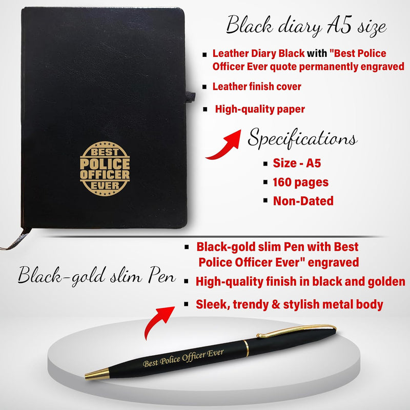 "Police Combo - Engraved Pen & Diary with Ashok Stambh Stand – Premium Appreciation Gifts for Officers"