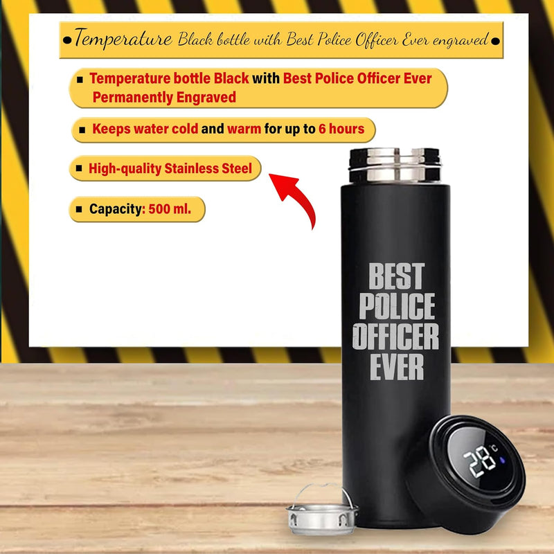 Gifts Police Officer Combo – Black Bottle & Mug with 'Best Police Officer Ever' Quote