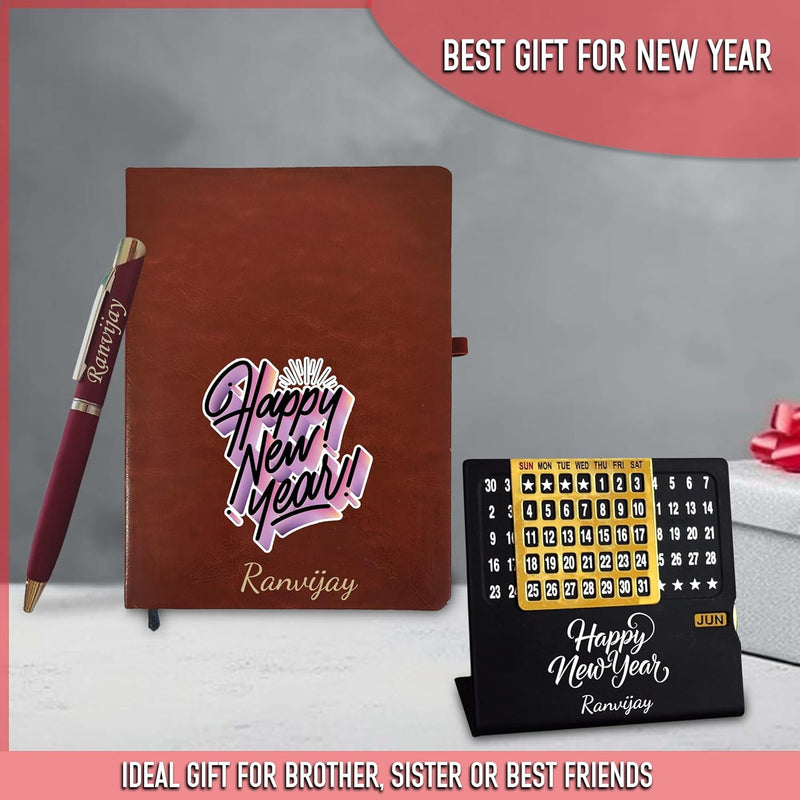 New Year Hamper Combo (Brown) - Infinity Calendar, Slim Pen & Leather Diary