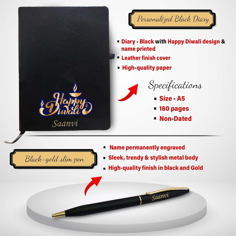 Diwali Combo Gifts - Pen , Pen Stand with Leather Diary