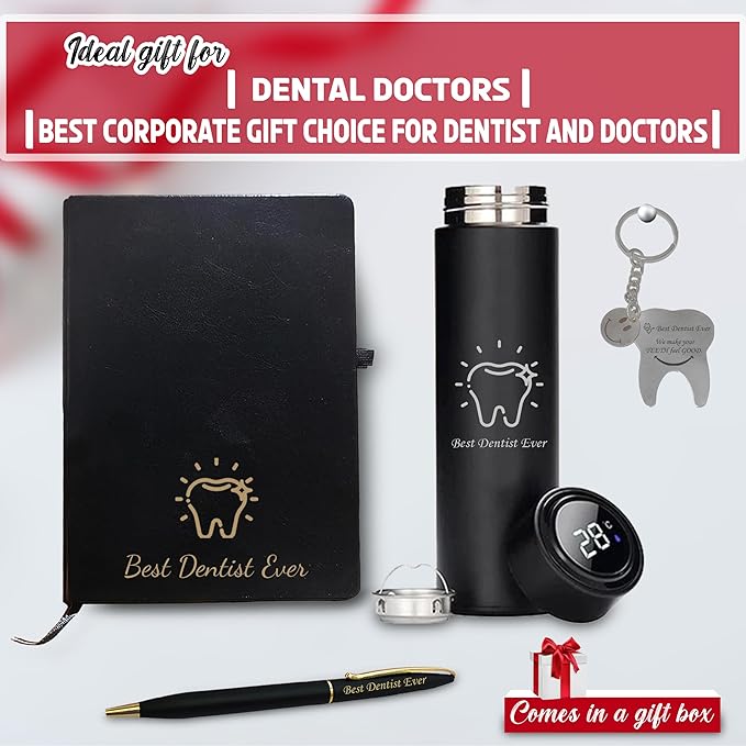 Unique Dentist Gift Set – Keychain, Pen, Bottle & Diary with ‘Best Dentist Ever’.