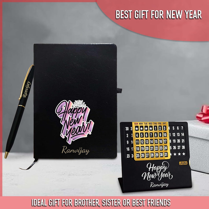 New Year Hamper Combo (Black) - Infinity Calendar, Slim Pen & Leather Diary