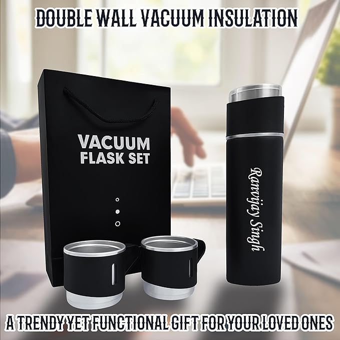 Personalized Stainless Steel Vacuum Flask with 3 Cups