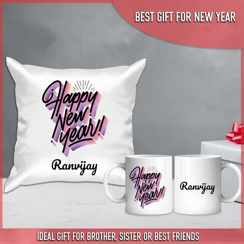 New Year Gifts Satin Cushion & Ceramic Coffee Mug