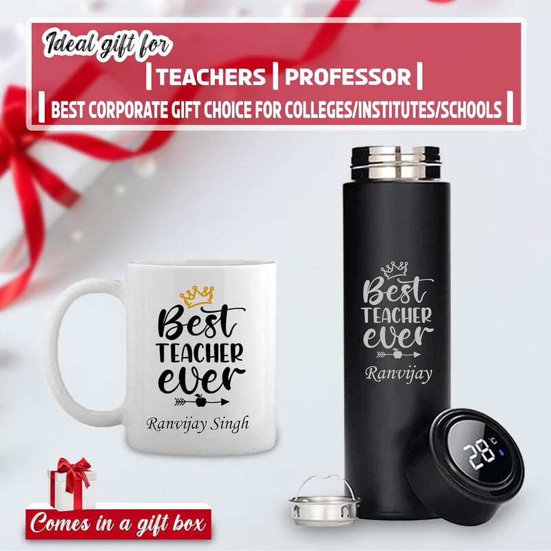 Teacher Drinkware Combo-Stylish Black Bottle with Teacher Logo & Coffee Mug.