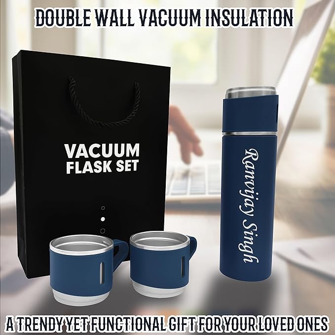 Personalized Stainless Steel Vacuum Flask with 3 Cups