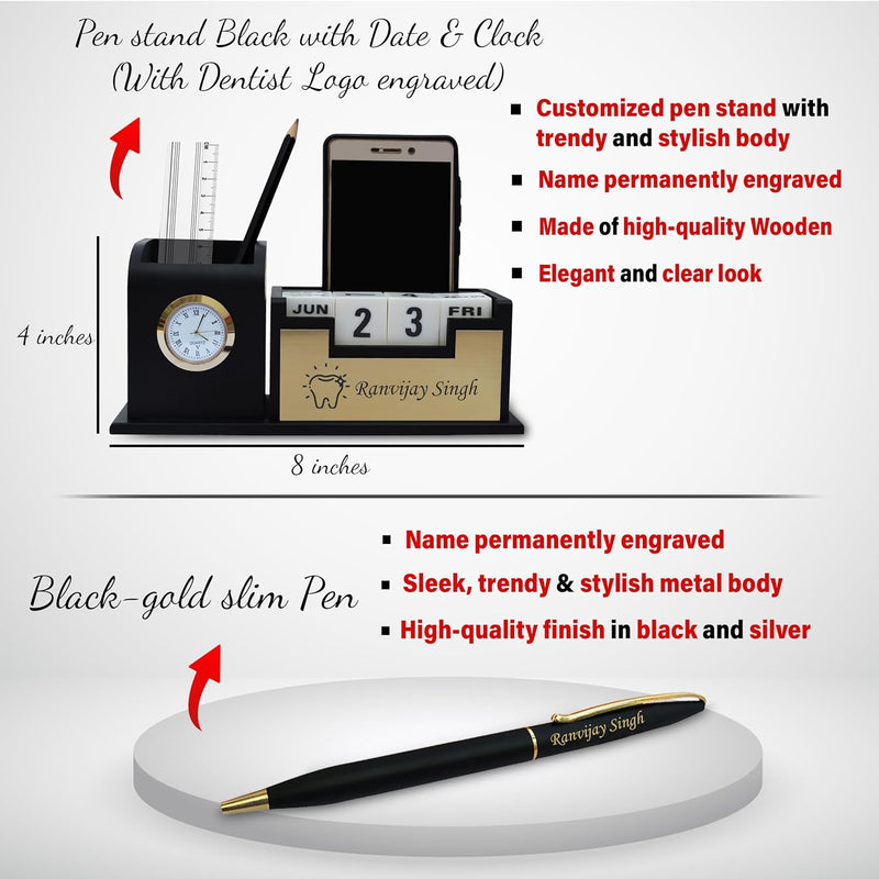 Dentist's Combo Set- Dentist Pen, Fiber Pen Stand with Watch & Ceramic Coffee Mug