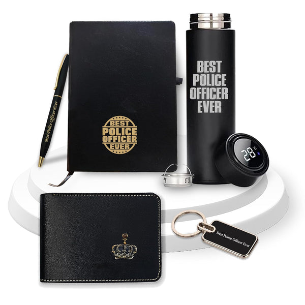 Gifts Police Set NP – Engraved Pen, Keychain, Bottle, Diary & Wallet with King Charm – Luxury Gifts for Officers