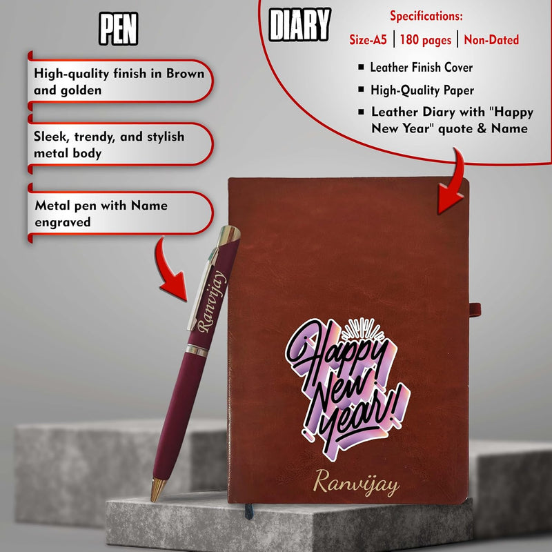 New Year Hamper Combo (Brown) - Infinity Calendar, Slim Pen & Leather Diary