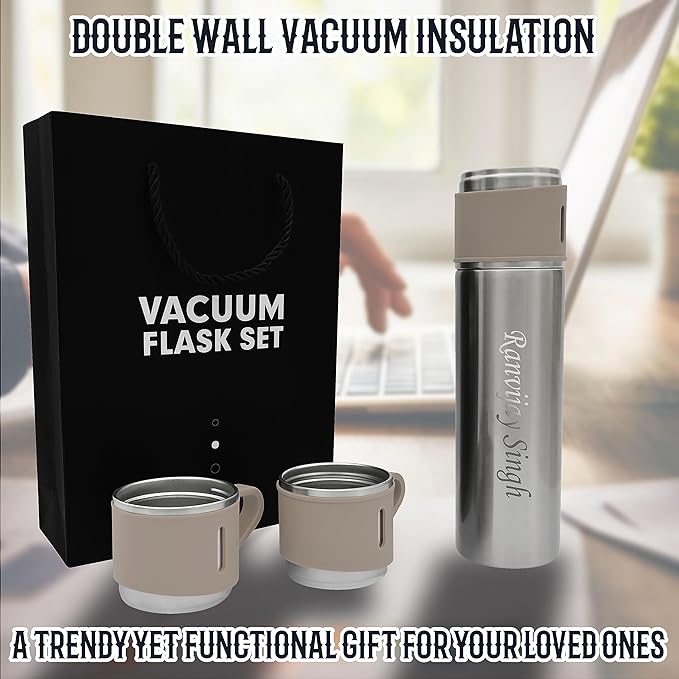 Personalized Stainless Steel Vacuum Flask with 3 Cups