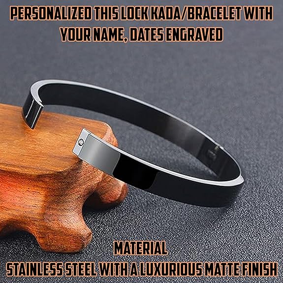 "Black Lock Kada Bracelet - Custom Engraved"